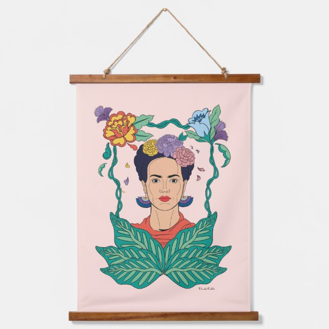 Tapisserie Suspendue Frida Kahlo Graphisme du cadre floral (Recto)
