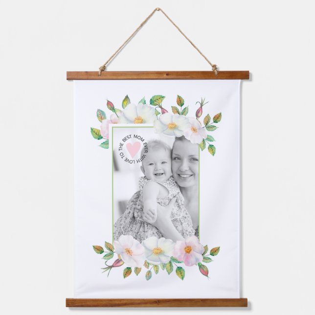 Tapisserie Suspendue Frontière verte rose sauvage photo Fête des Mères (Recto)
