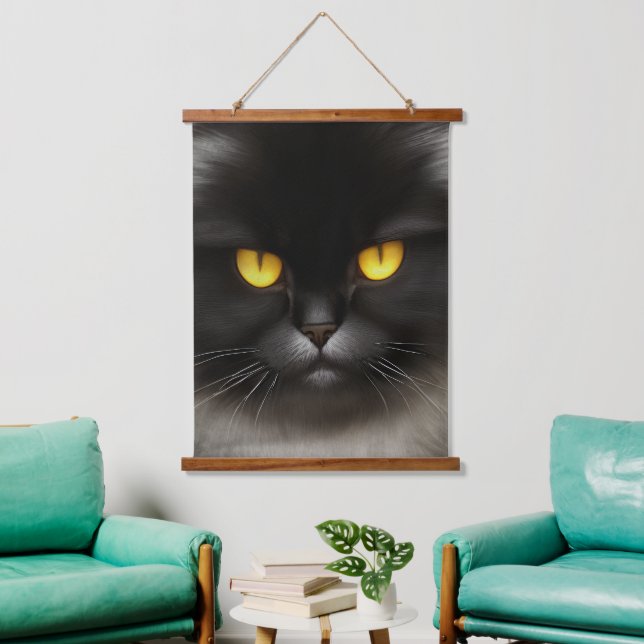 Tapisserie Suspendue Funny Fluffeux noir Perse noir chaton visage (Salon)