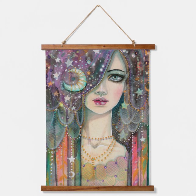 Tapisserie Suspendue Galaxy Girl Celestial Bohemian Imaginaire Art (Recto)