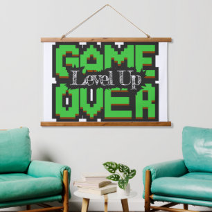 Tapisserie Suspendue Game Over, Level Up : Monde de jeu rétro pixelisé