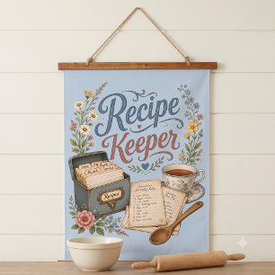 Tapisserie Suspendue Garde-recettes Floral Vintage Cottagecore
