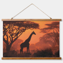 Girafe en Silhouette Coucher de Soleil Safari Art