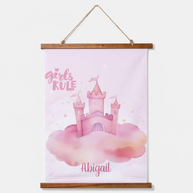 Tapisserie Suspendue Girl Rule Palace sur le nuage rose personnalisable (Recto)