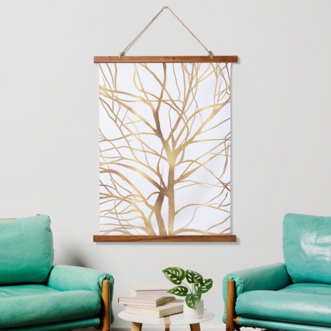 Tapisserie Suspendue Gold Tree Silhouette (Salon)