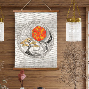 Tapisserie Suspendue Golden Bonsai Sunrise Mosaic