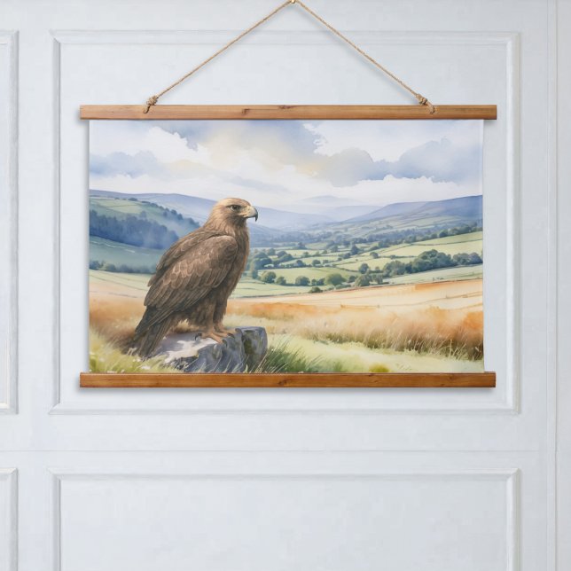 Tapisserie Suspendue Golden Eagle Wildlife Bird of Prey Landscape (An elegant hanging wall tapestry with picture of a golden eagle bird surveying a rugged landscape)