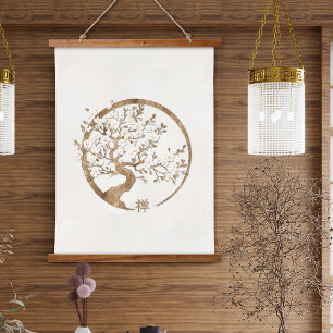 Tapisserie Suspendue Golden Enso Zen Circle Sakura arbre
