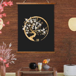 Tapisserie Suspendue Golden Enso Zen Circle Sakura arbre
