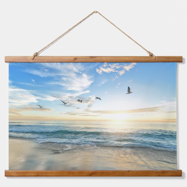 Tapisserie Suspendue    Golden Horizon – Peaceful Beach Sunrise (Devant)