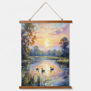 Tapisserie Suspendue Golden Tranquillité Sunset Pond Paysage avec canar