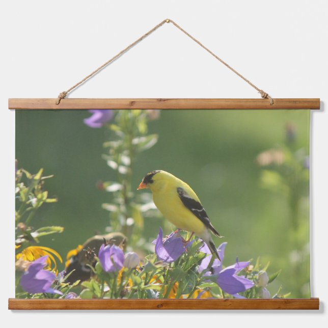 Tapisserie Suspendue Goldfinch sur Harebell Flower (Devant)