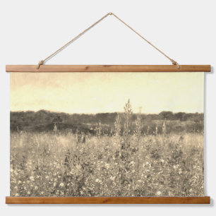 Tapisserie Suspendue Grand champ Vintage d'or botanique vert floral