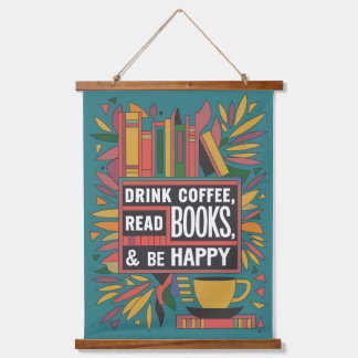 Tapisserie Suspendue Gras Abstrait "Boire du café, Lire des livres"