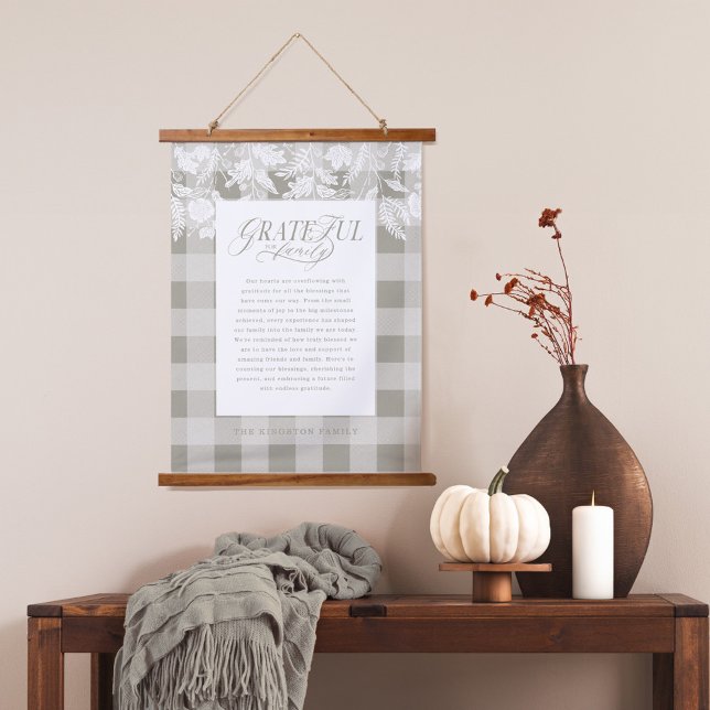 Tapisserie Suspendue Gratuit pour le message de famille Chute Foliting  (Grateful for Family Message Fall Foliage Plaid Hanging Tapestry)