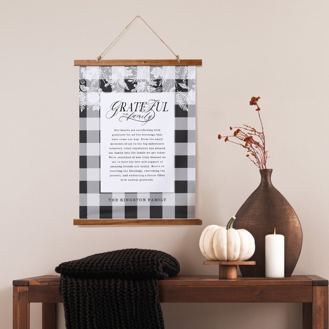 Tapisserie Suspendue Gratuit pour le message de famille Chute Foliting  (Grateful for Family Message Fall Foliage Plaid Hanging Tapestry)