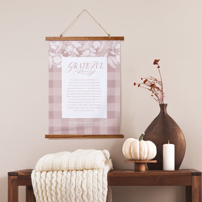 Tapisserie Suspendue Gratuit pour le message de famille Chute Foliting  (Grateful for Family Message Fall Foliage Plaid Hanging Tapestry)