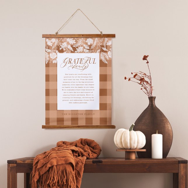 Tapisserie Suspendue Gratuit pour le message de famille Chute Foliting  (Grateful for Family Message Fall Foliage Plaid Hanging Tapestry)