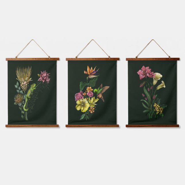 Tapisserie Suspendue Grenouille et Chameleon Tropical African Art (Tripler)