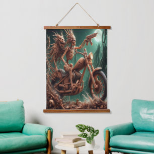 Tapisserie Suspendue Grimbone et Skulldust, monté leur grand hélico