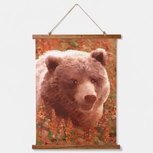 Tapisserie Suspendue Grizzly Bear Cub dans Fireweed Peinture Art de la