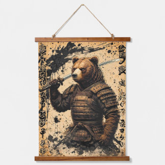 Tapisserie Suspendue Grizzly Bear Samurai Warrier - Style encre japonai