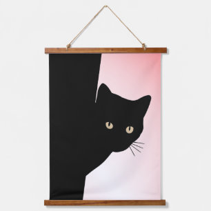 Tapisserie Suspendue Gros chat noir orné de rose