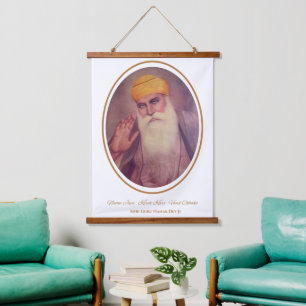 Tapisserie Suspendue Guru Nanak Dev Faite à la main Portrait Vintage