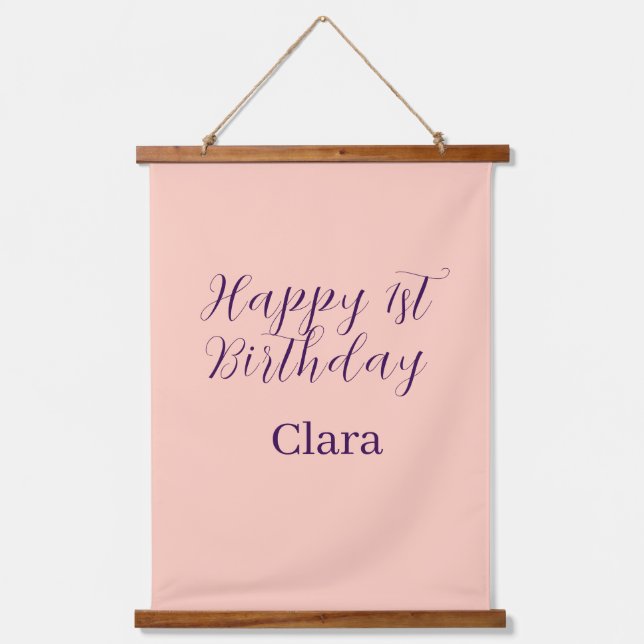 Tapisserie Suspendue Happy 1st birthday orange purple boho retro name  (Recto)