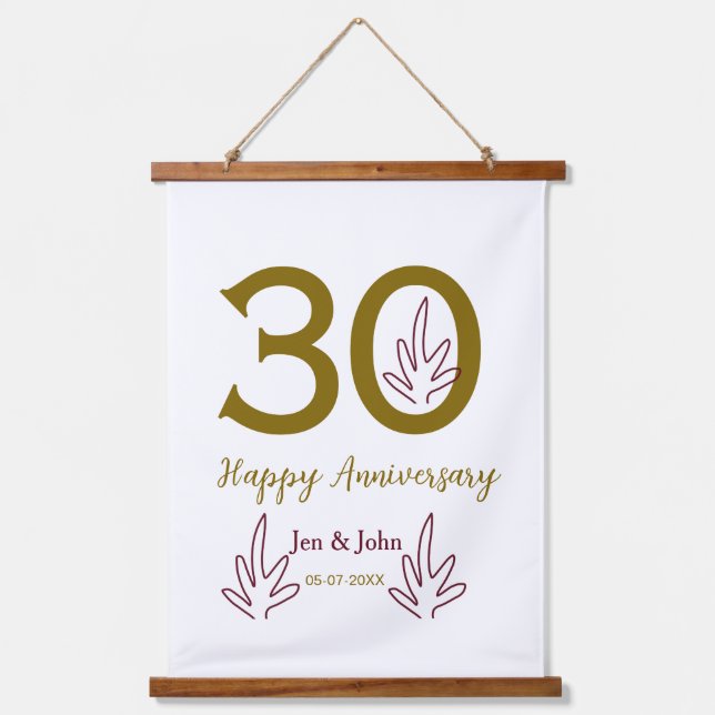 Tapisserie Suspendue Happy 30th anniversary name date golden red leaf (Recto)