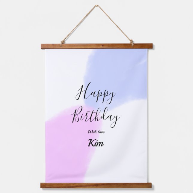 Tapisserie Suspendue Happy birthday pink purple pastel name simple eleg (Recto)