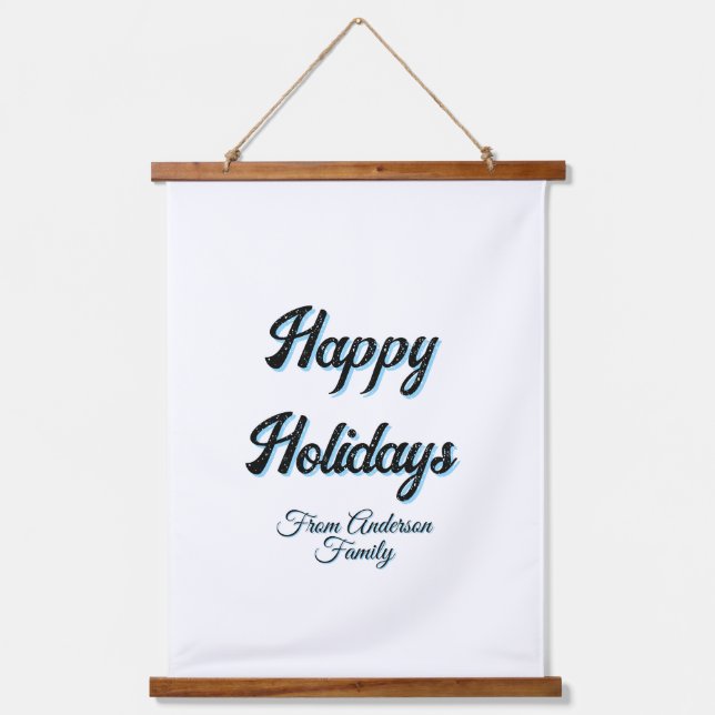 Tapisserie Suspendue Happy holidays name family gifts stylish retro boh (Recto)