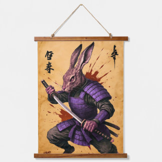 Tapisserie Suspendue Hare Samurai - Rabbit Warrier - encre japonaise