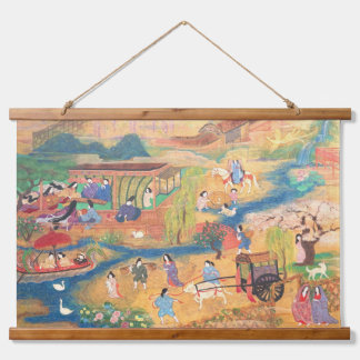 Tapisserie Suspendue Heian Courtyard Scene: Tales from a Gilded Scroll
