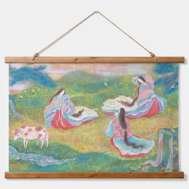 Tapisserie Suspendue Heian Elysium: Ladies in a Spring Meadow  (Devant)
