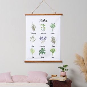 Tapisserie Suspendue Herbes Aquarelle Sage Thyme Rosemary Cuisine