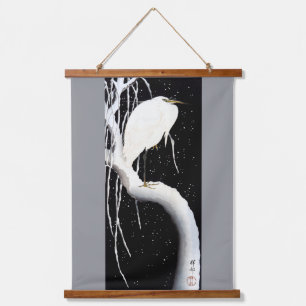 Tapisserie Suspendue Héron blanc sur saule couvert de neige, Ohara Koso