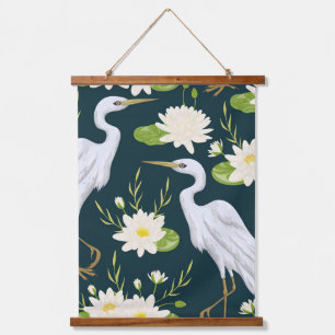 Tapisserie Suspendue Herons White Lily Green Foliage Waterage Paysage