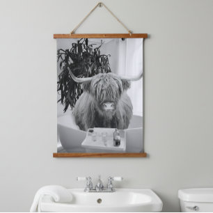 Tapisserie Suspendue  Highland Cow Baignoire Art de salle de bain Amuse