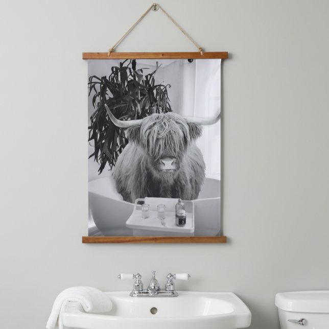 Tapisserie Suspendue  Highland Cow Baignoire Art de salle de bain Amuse (Créateur téléchargé)