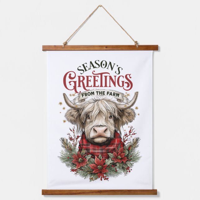 Tapisserie Suspendue Highland Cow Christmas Art – Rustic Farmhouse  (Recto)