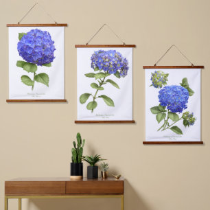 Tapisserie Suspendue Hortensias bleus Fleurs Art botanique Ensemble de