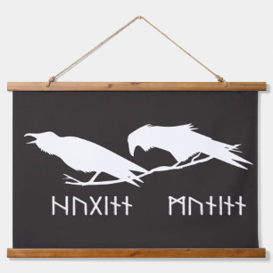 Tapisserie Suspendue Huginn et Muninn Corbeaux Vikings Encre Norse