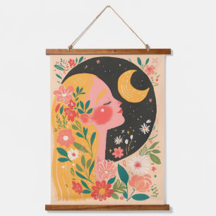 Tapisserie Suspendue Illustration bohème florale de femme et de lune da