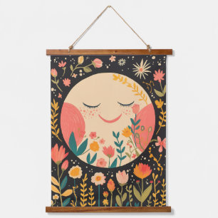 Tapisserie Suspendue Illustration bohème florale de nuit de lune mignon