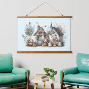 Tapisserie Suspendue Illustration de Cottages Haven Floral Homes