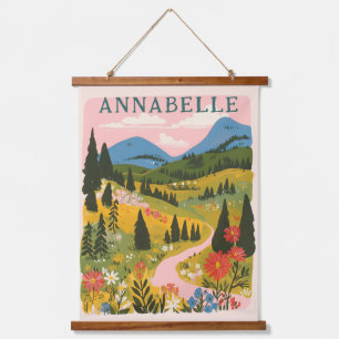 Tapisserie Suspendue Illustration de montagnes florales boho prénom