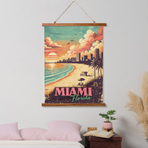 Tapisserie Suspendue Illustration de voyage vintage à Miami Floride