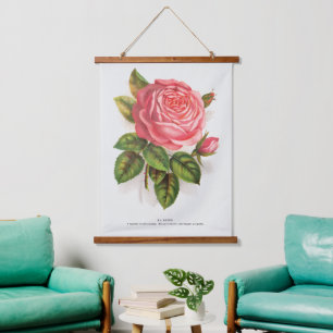 Tapisserie Suspendue Illustration florale de rose rose antique Cottagec