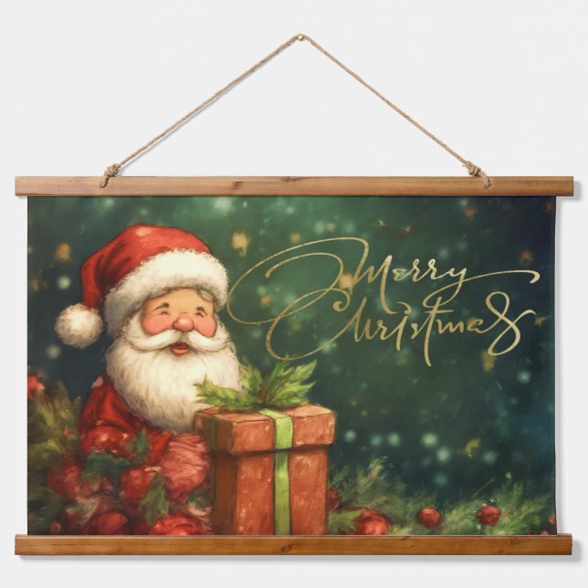 Tapisserie Suspendue Illustration Père Noël artistique Noël Rouge Vert (Devant)